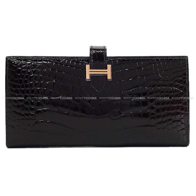 HERMES エルメス 財布 ベアンスフレ 黒(ブラック) クロコダイル