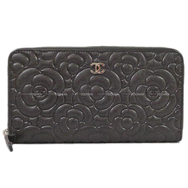 CHANEL シャネル カメリア エンボス ラウンドファスナー 長財布