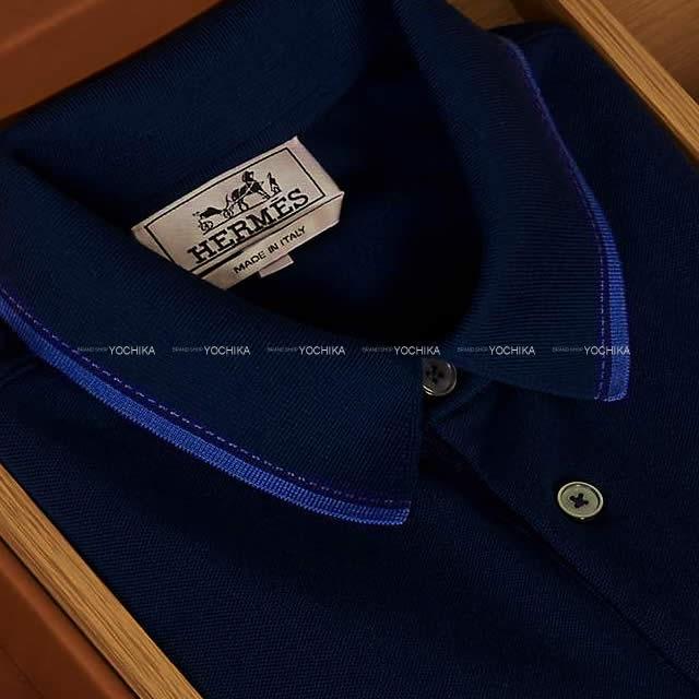 HERMES エルメス メンズ 胸ポケット付 襟ステッチ＆ライン ポロシャツ