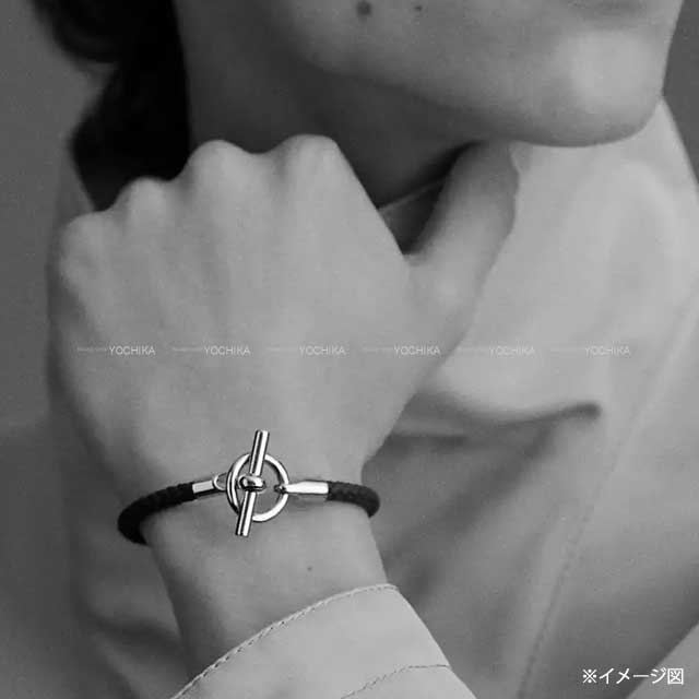 HERMES エルメス ブレスレット レザー グレナンH #T6 黒 (ブラック
