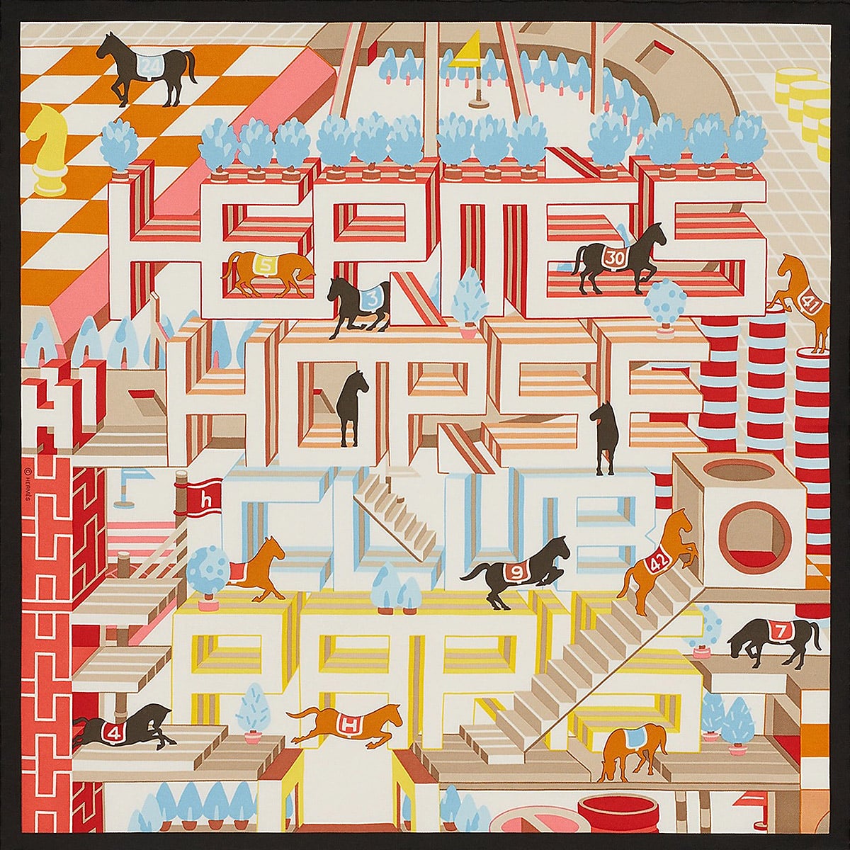 HERMES エルメス スカーフ カレ45 ガヴロッシュ エルメス ホースクラブ