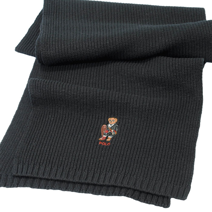 POLO ラルフローレンポロベア マフラーブラック キャップ、マフラ