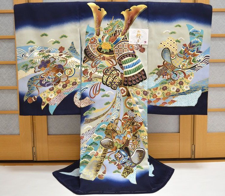 お宮参り 赤ちゃん着物 男の子 産着 初着 鷹 刺繍 束ね熨斗 om-m-904