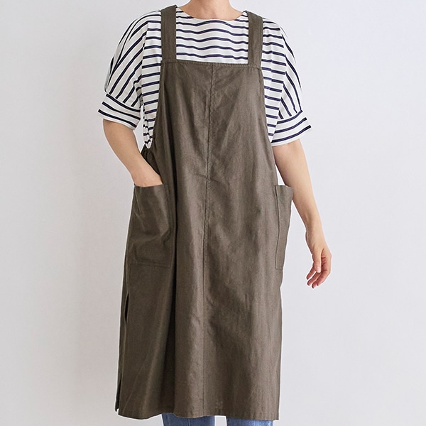 リネンコットンジャンスカエプロン(チャコール)｜チュニック
