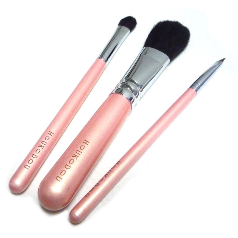 化粧筆 メイクブラシ HOUKODOU 3本セット ビギナー ピンク ケース付