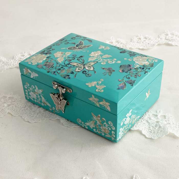 螺鈿の高級ジュエリーボックス・高級螺鈿宝石箱-蝶花ブルー 高級結納品