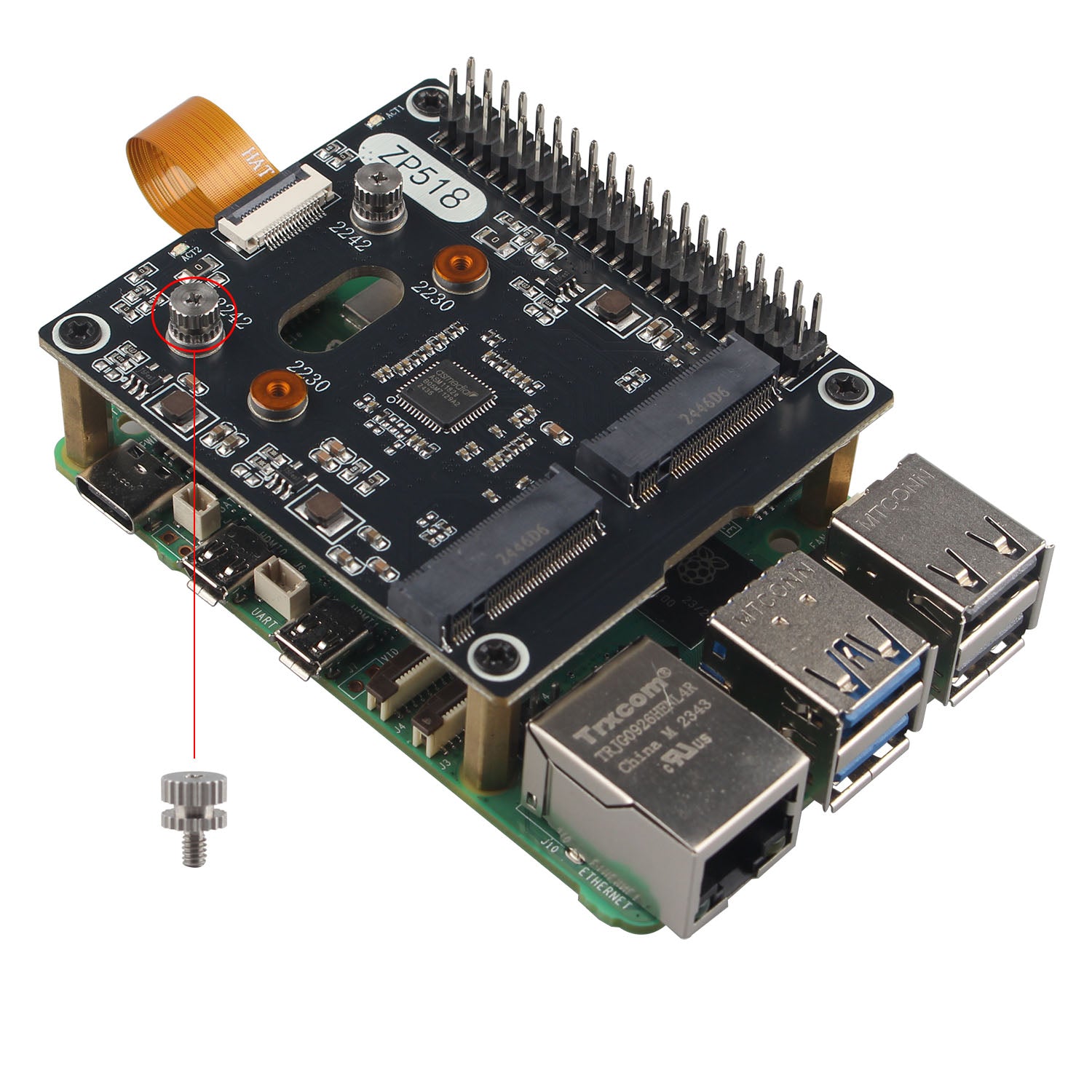 ZDE ZP518 PCIe to Dual M.2 HAT Key M NVMe SSD PCIe Peripheral Board So