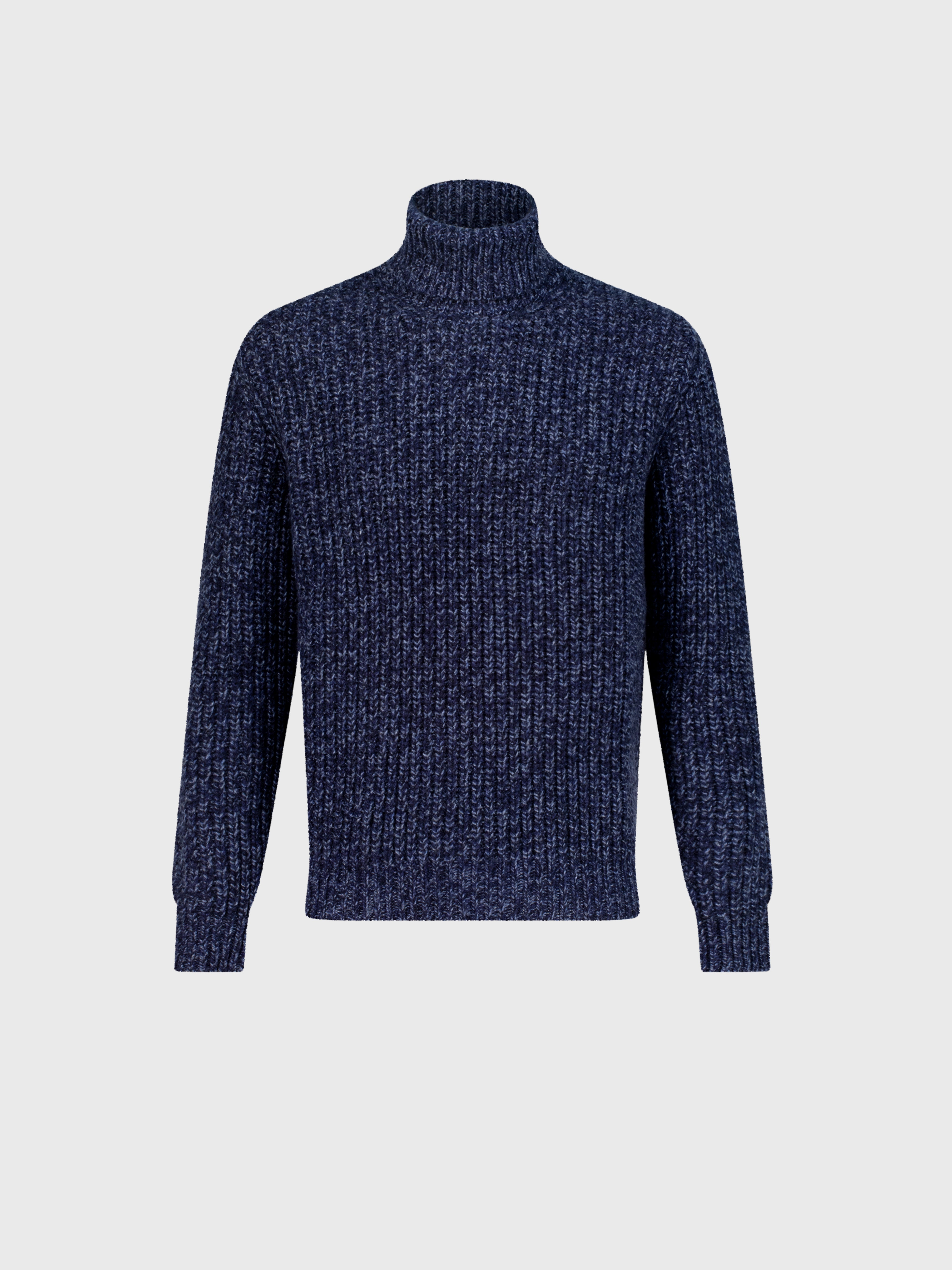 Cashmere Turtleneck Pullover with Cable Knit Pattern Dark Navy