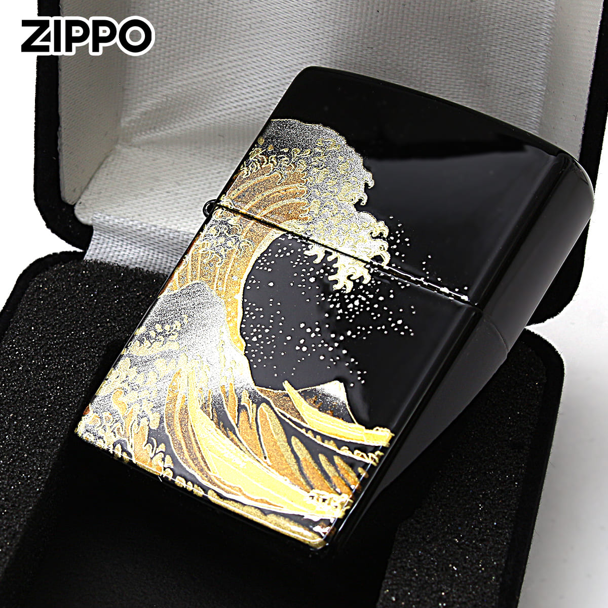 Zippo ジッポー 本金蒔絵 波富士 伝統工芸 和柄 ゴールドタンク 2LA
