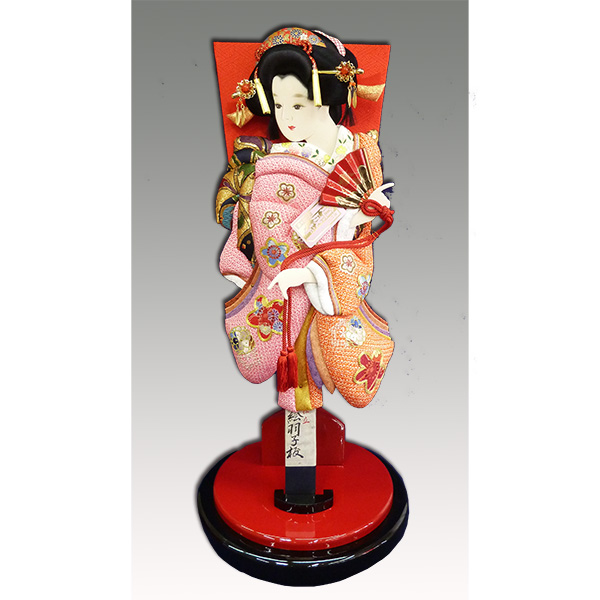 18号正絹しぼり刺繍押絵羽子板 飾り台付きセット 道成寺