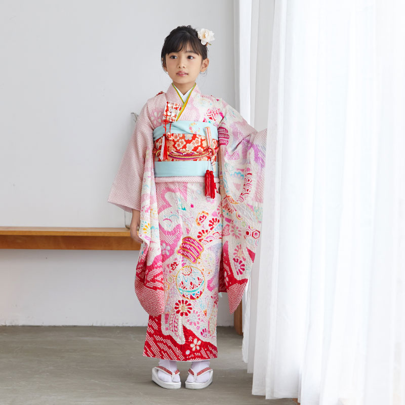 七五三四つ身着物15点セット 花柄 ピンク 七五三 着物 7歳 四つ身