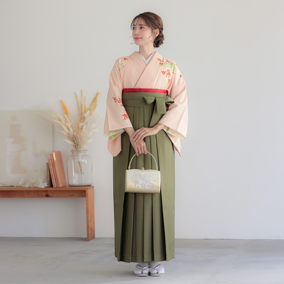 先生袴：H1018 ピンク 扇面牡丹に鶴松桜(H1019)│ 袴レンタル │ 京都