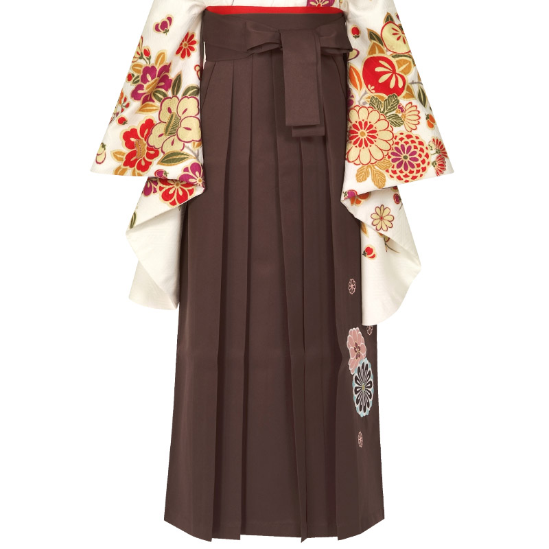 袴単品：P134-Lブラウン×菊 刺繍│ 袴レンタル │ 京都着物レンタル夢館