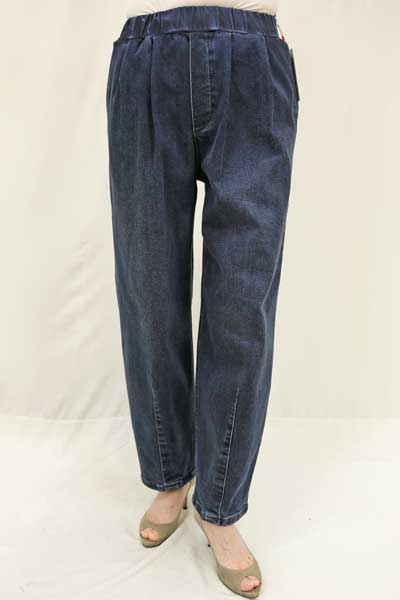 綿ポリストレッチデニム裏起毛Wゴム2タックコクーンバレルパンツ 商品詳細