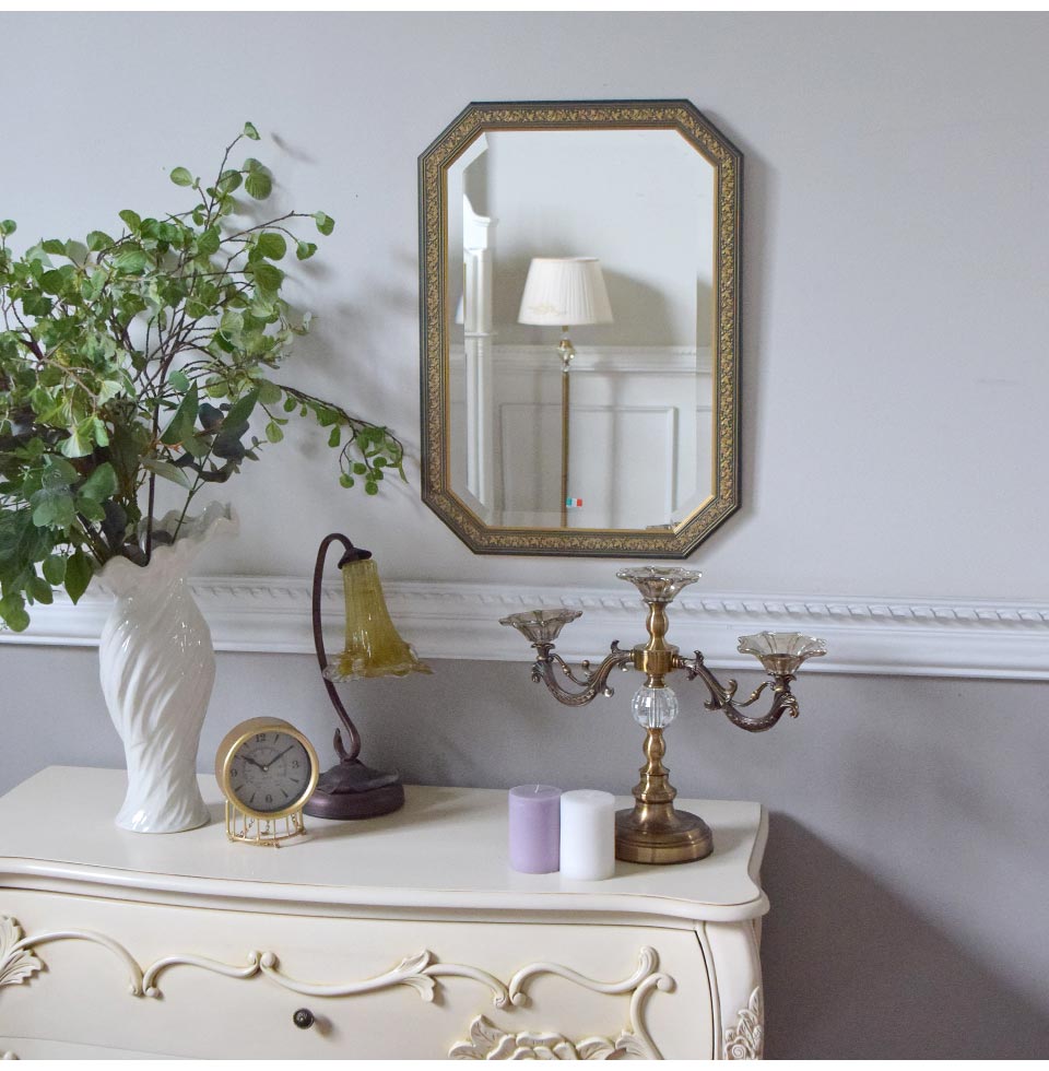 イタリア製 ウォールミラー(壁掛け鏡) ネイビーリーフ 48×68cm