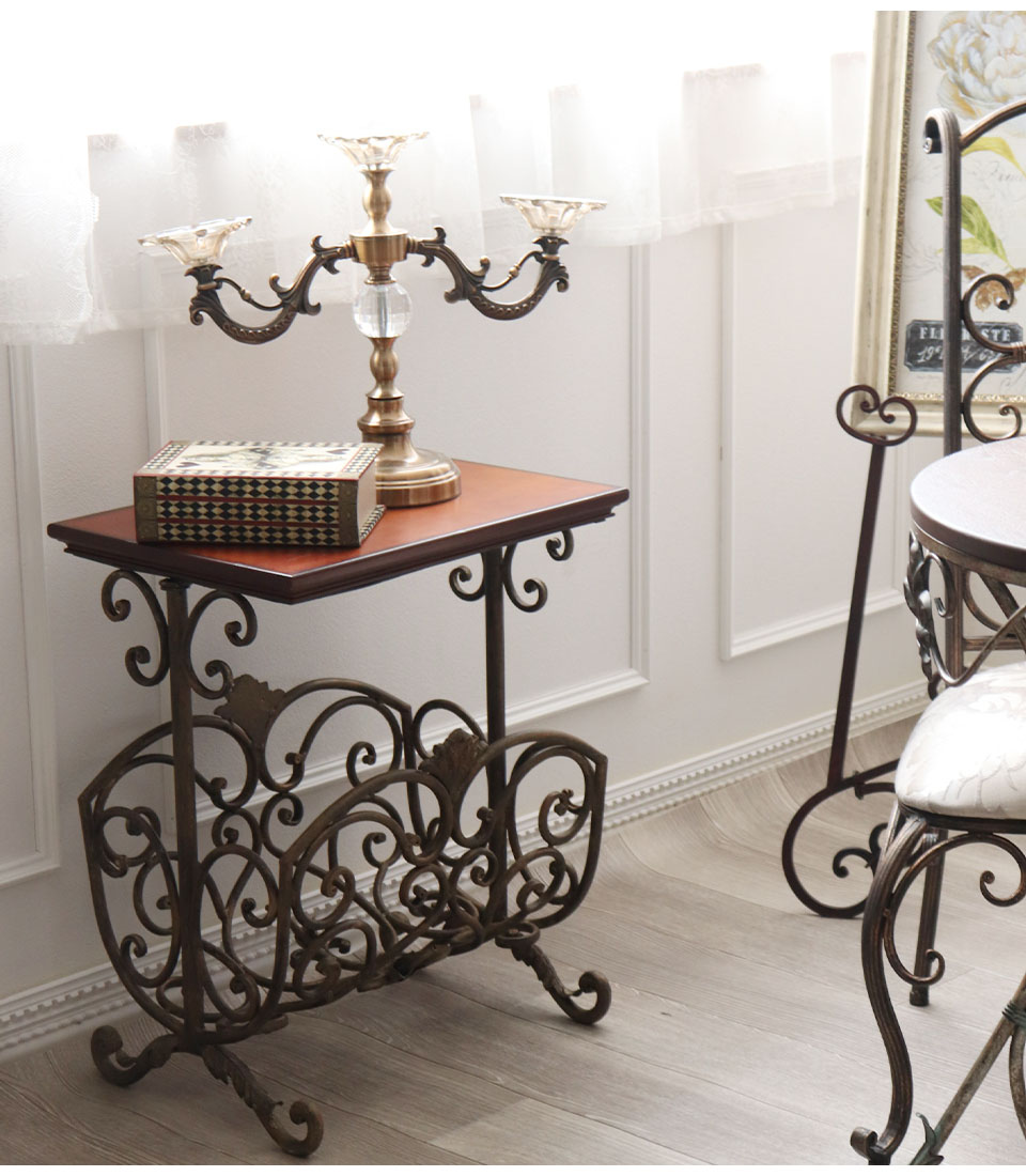 アイアン製 アンティーク調 マガジンラックテーブル 収納付き おしゃれ