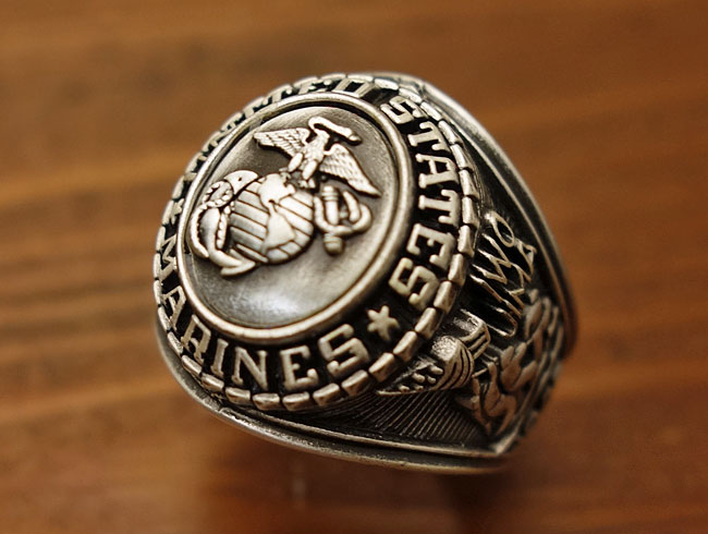 アメリカ製・US.MARINE公認・ミリタリーカレッジリング・18KT・新品