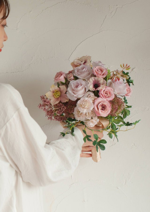 ウェディングブーケ】Shabby-Sweet くすみピンクのラウンドブーケ