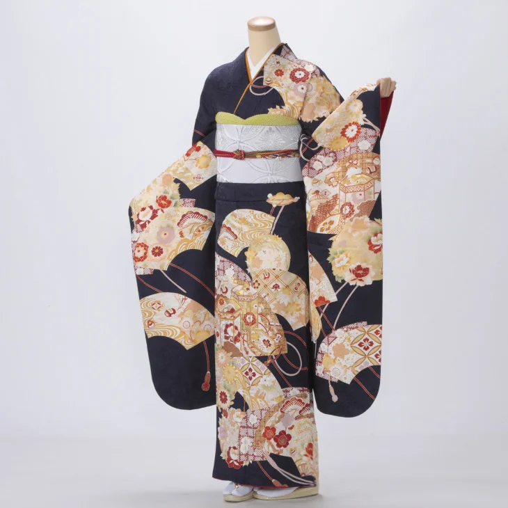 f0721127r2】【青・紺系】振袖 レンタル フルセット Mサイズ 【状態:A