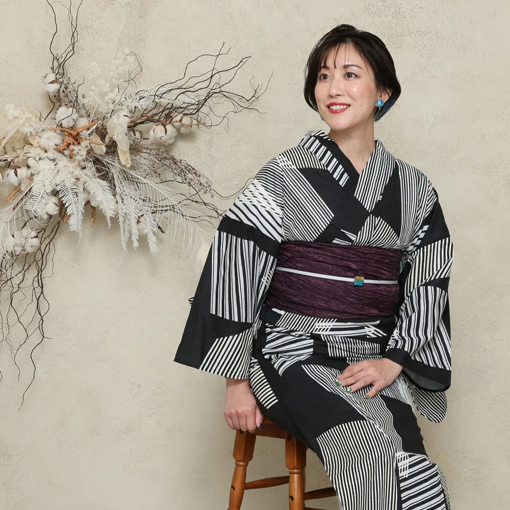 y2312601】浴衣 レディース 兵児帯 2点セット 古典柄 人気のモノトーン