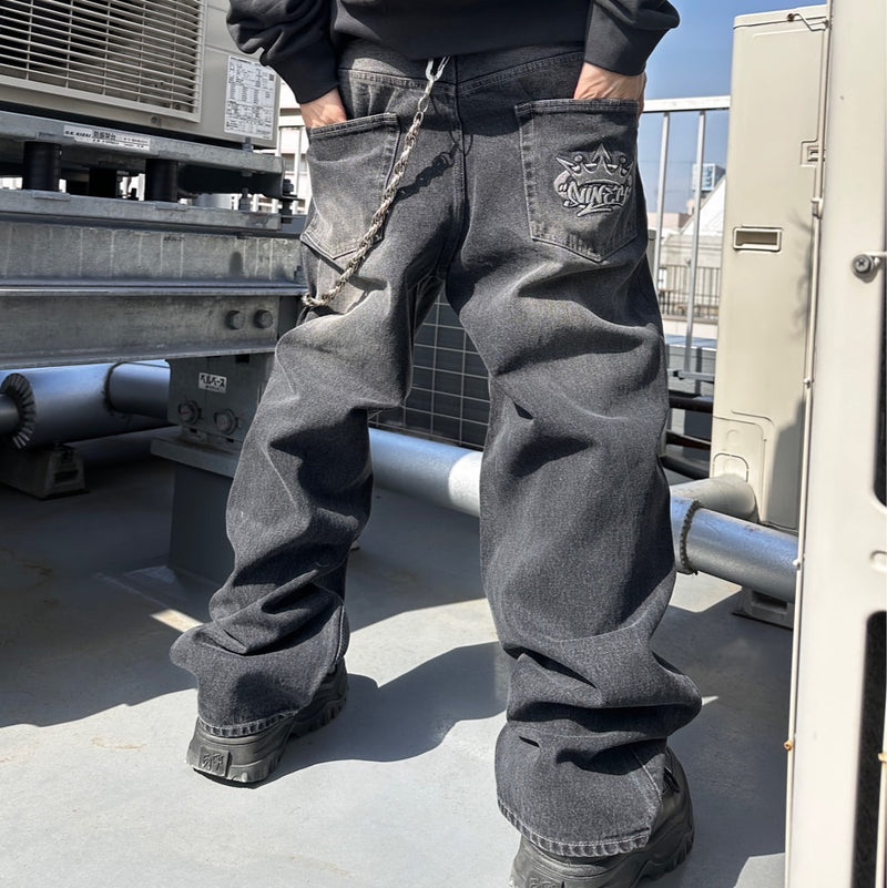 9090 king logo バギーデニム