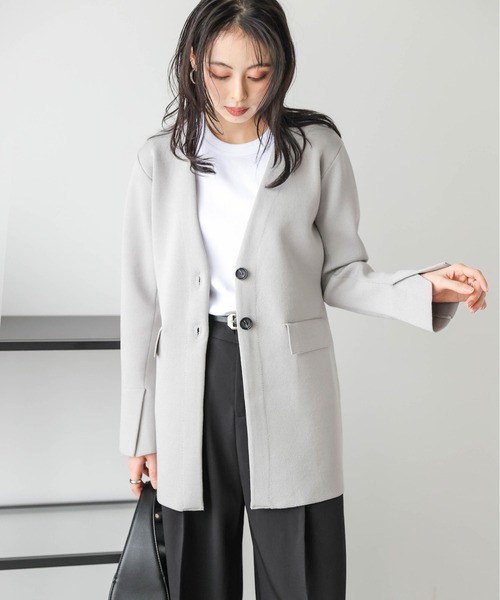 Lajour ジャケット ノーカラージャケット 日本製 ノーカラー ニット