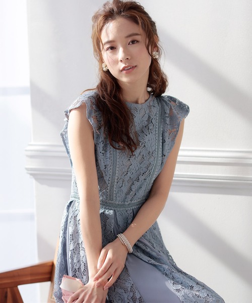 PourVous（プールヴー） ドレス 切り替えレースワンピースドレスロング