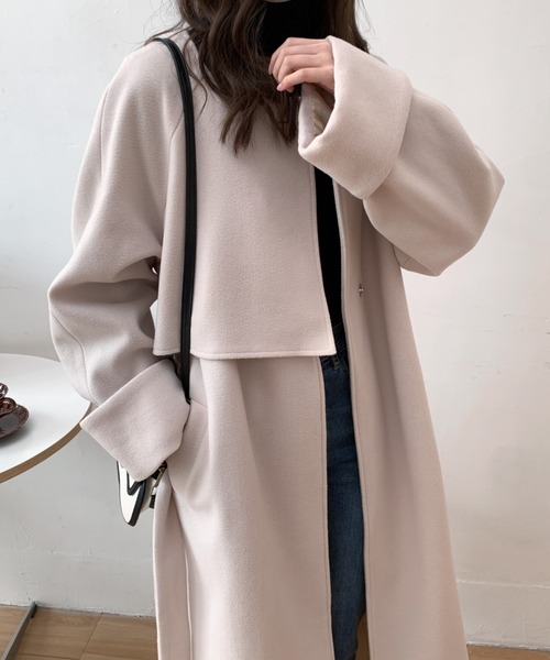 ECLIN（エクラン） ノーカラーコート コート ノーカラーケープロング