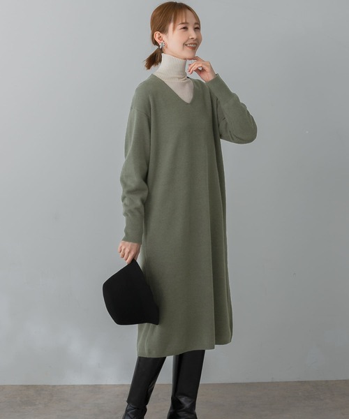 ワンピース カシミヤ混ラムウールVネックニットワンピース : ZOZOTOWN