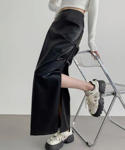 SHEENA（シーナ） スカート サイドスリットエコレザータイトスカート