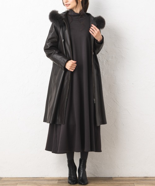 コート アウター イタリアンラムレザーブルーFOXトリムライナーベスト