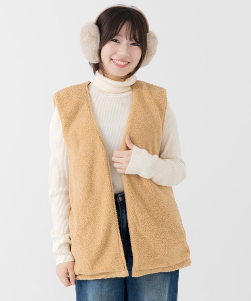 JAM & LINK ベスト ジレ リバーシブルボアベスト レディース