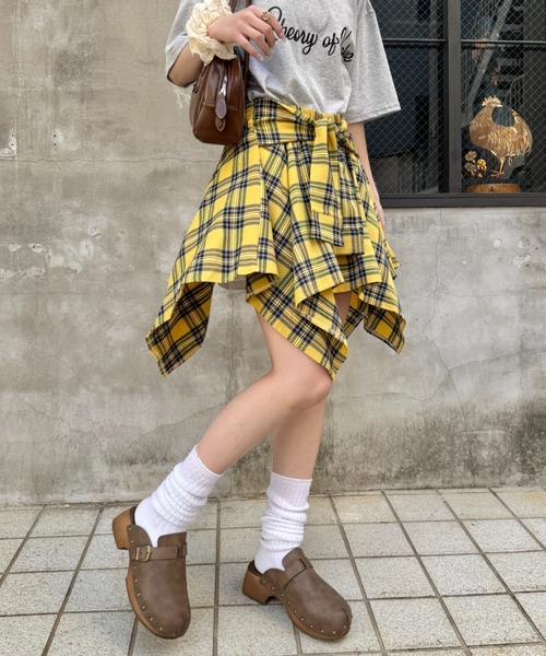 SOLLON.（ソルロン） スカート チェックシャツ巻き風ミニスカパン
