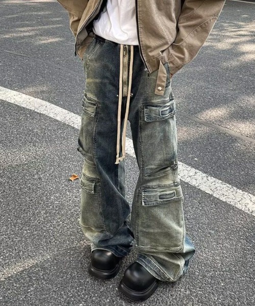 SEN TOKYO カーゴパンツ 無骨なヴィンテージ加工。ワイドデニムカーゴ