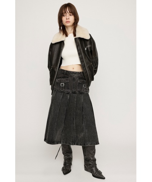 SLY（スライ） デニムスカート L/W OVER DYE PLEATS M/SK ローウエスト