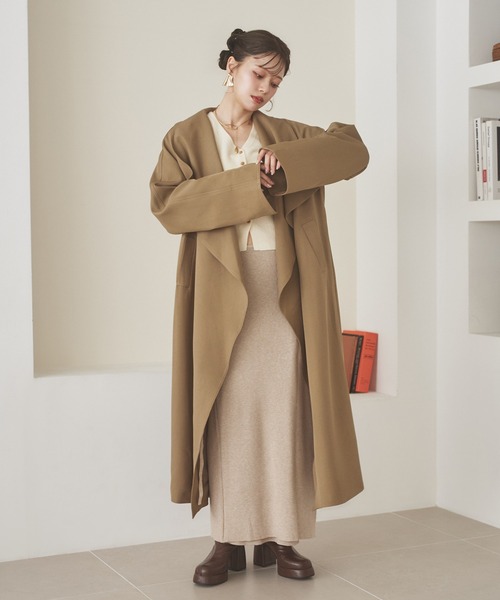 ステンカラーコート コート shawl collar belted long coat /ショール