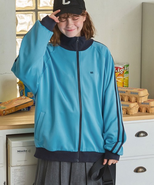 ジャージ ワンポイントナンバリング刺繍ライントラックジャケット