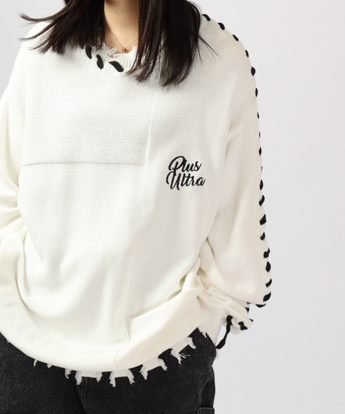 RE730 セーター ニット グランジ加工レースアップ ニットセーター