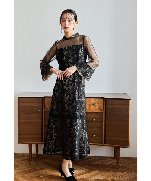 niana（ニアナ） ドレス フラワーレースチュール切替フレアドレス