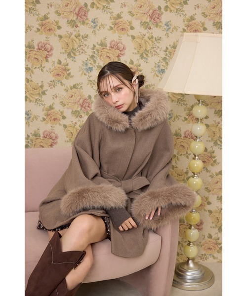 rienda（リエンダ） ポンチョ ウールMIXフードポンチョコート 秋服 冬