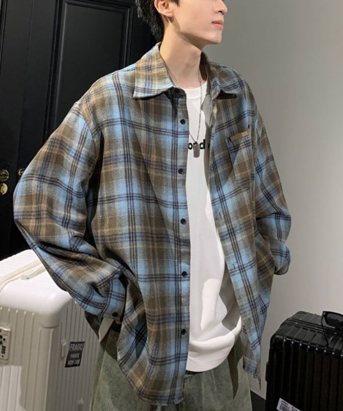 lilful シャツ ワッペン付きビッグシルエットチェックネルシャツ