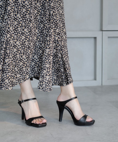 サンダル スクエアトゥ ハイヒールミュール「日本製」 レディース