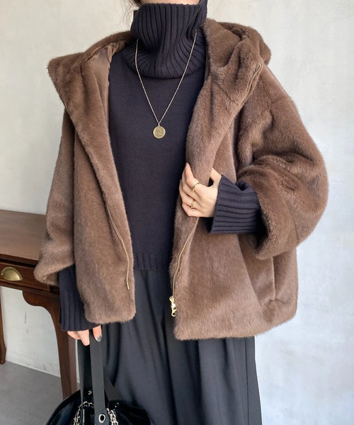 DouDou（ドゥドゥ） ポンチョ ファーポンチョコート レディース