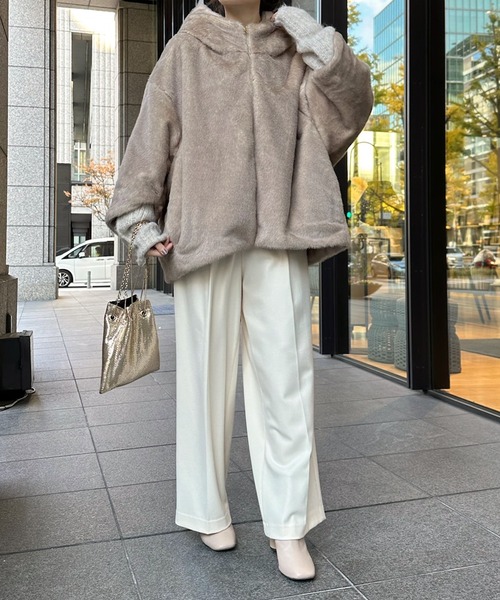 DouDou（ドゥドゥ） ポンチョ ファーポンチョコート レディース