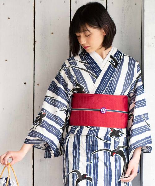 KIMONOMACHI 浴衣 レディース 浴衣 単品 「縞にツバメ」 女性用浴衣