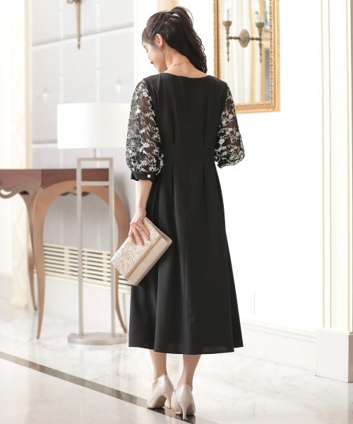 Jolie et Jolie（ジョリー エ ジョリー） ドレス 袖チュールレース使い