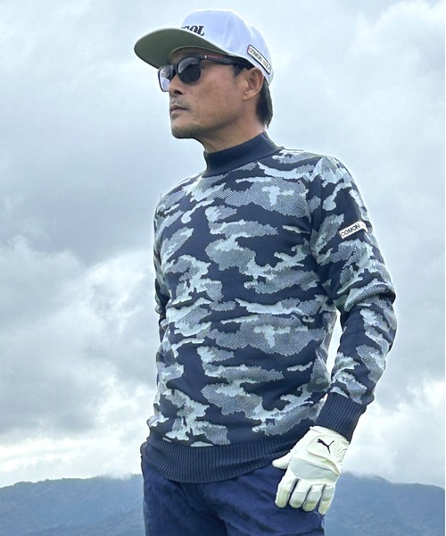COMONGOLF（コモンゴルフ） ゴルフ ニット素材 迷彩 柄 モックネック