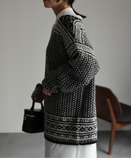 ap retro ニット セーター 幾何学柄ニットプルオーバー レディース