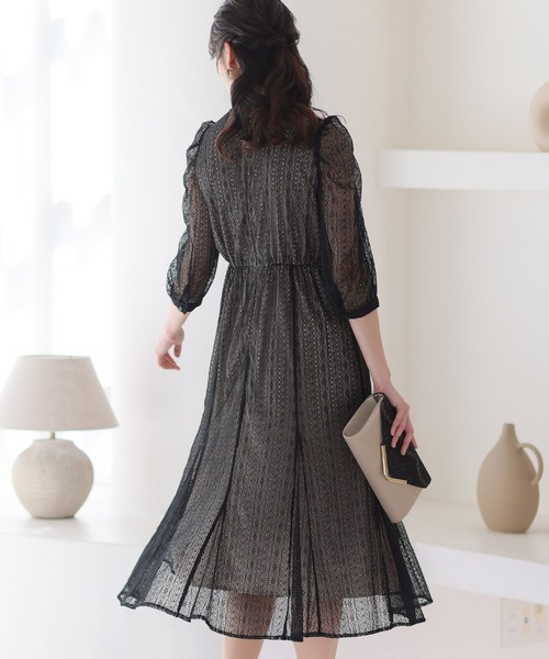 PourVous（プールヴー） ドレス ミモレ丈＆七分袖フォーマルボータイ