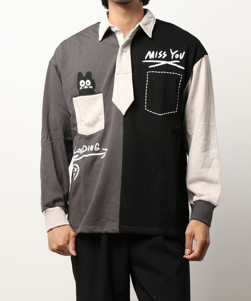 トレーナー スウェット 「HOOK」アシンメトリー切り替えポロシャツ風